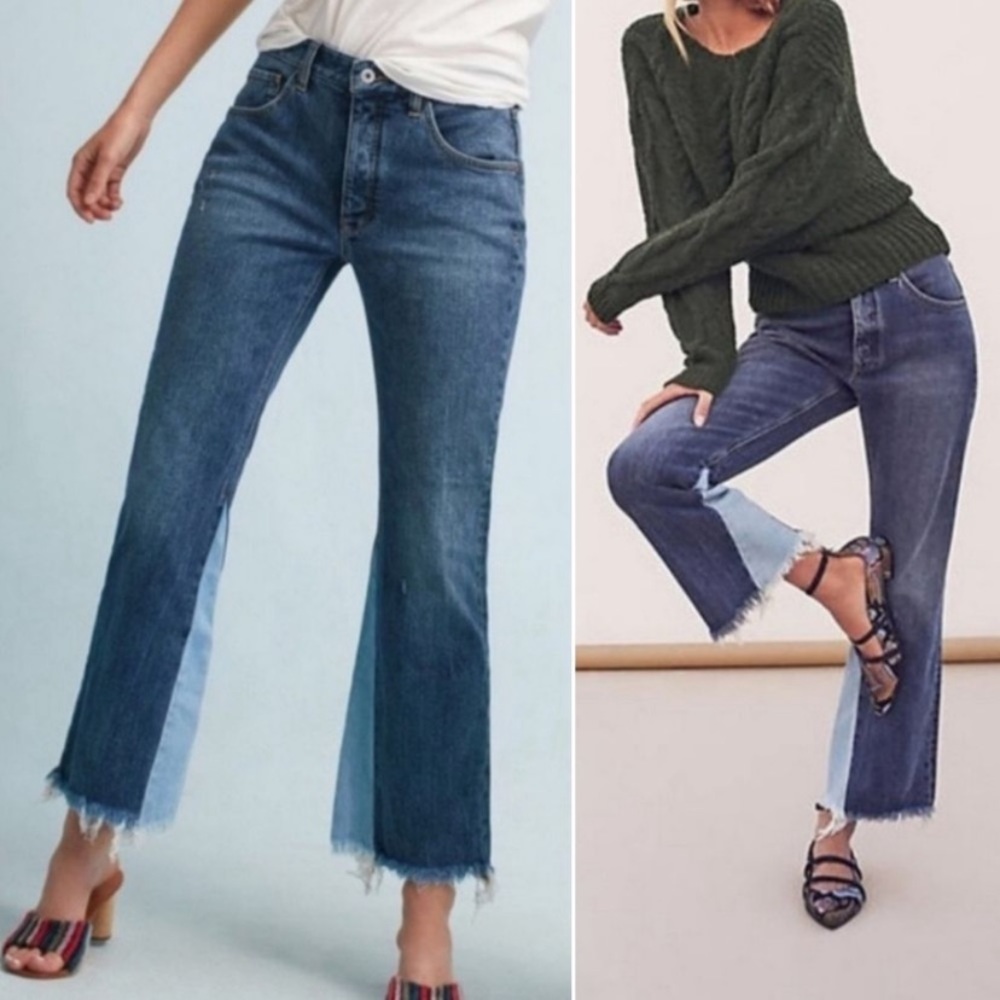Pilcro and The Letterpress Raw Hem Flare‎ Cropped Ankle Jeans Size 26 Boho